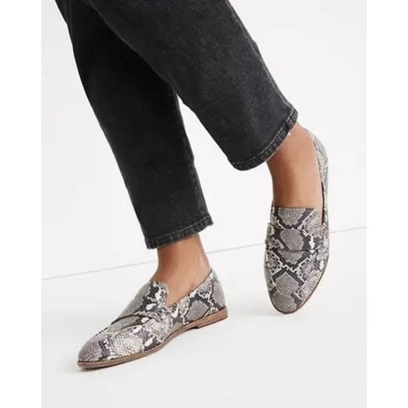 MADEWELL Grey & Black Embossed Snakeskin Alex Loafers - Picture 1 of 12